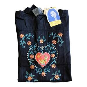 Susan Graver Jean Jacket Embroidered Womens 3X Black Denim Sequin Cactus New